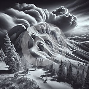 WinterÃ¢â¬â¢s Grasp Snowdrifts pile against windward slopes while l photo